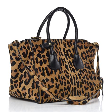 prada cavallino|PRADA Cavallino Leopard Print Twin Pocket Tote Miele.